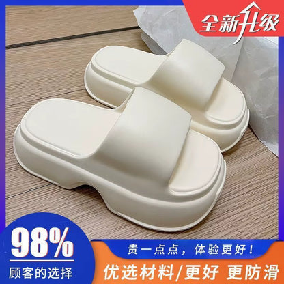 Women'S Summer Thick Bottom Heeled Slippers Indoor Outdoor Anti-Slip Small Size Fashionable Versatile Home Wear EVA Material