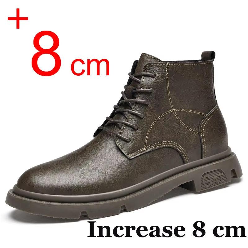 Men Boots Elevator Shoes Invisible Heels 8CM 6CM Height Increasing Shoes Man Fashion Leather Ankle Boots Male Moccasins Taller