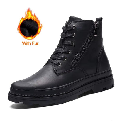 2023 New Fashion Side Zipper Ankle Boot Men Genuine Leather Work Shoes Designer Thick Bottom Boots Brand Outdoor Casual Shoes