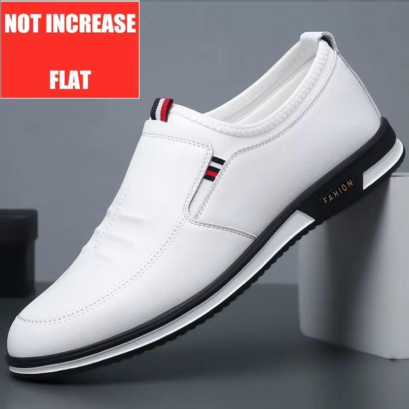 Men Hollow Breathable Cow Leather Casual Elevator Shoes Soft Comfortable Flat/6Cm Hidden Heels Height Increase Sneakes Tall Shoe