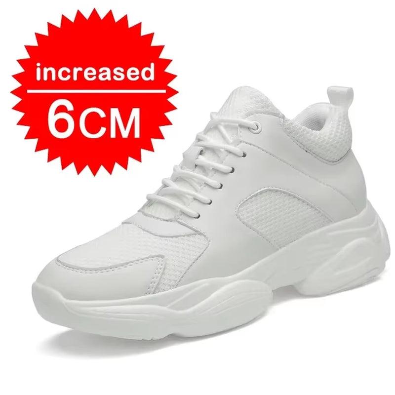 Fashion Sneakers Man Elevator Shoes Height Increase Insole 8Cm White Black Taller Shoes Men Breathable Leisure Sports plus Size