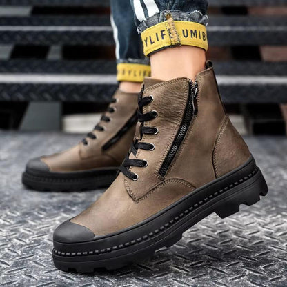 2023 New Fashion Side Zipper Ankle Boot Men Genuine Leather Work Shoes Designer Thick Bottom Boots Brand Outdoor Casual Shoes