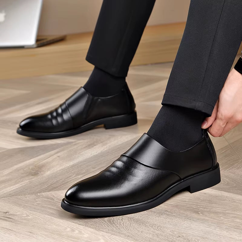 New Genuine Leather Men'S Flat / 6CM Heightening Elevator Shoes Business Formal Leather Shoes Man British Casual Wedding Shoes