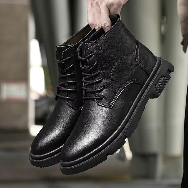 Men Boots Elevator Shoes Invisible Heels 8CM 6CM Height Increasing Shoes Man Fashion Leather Ankle Boots Male Moccasins Taller