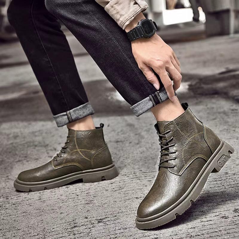 Men Boots Elevator Shoes Invisible Heels 8CM 6CM Height Increasing Shoes Man Fashion Leather Ankle Boots Male Moccasins Taller