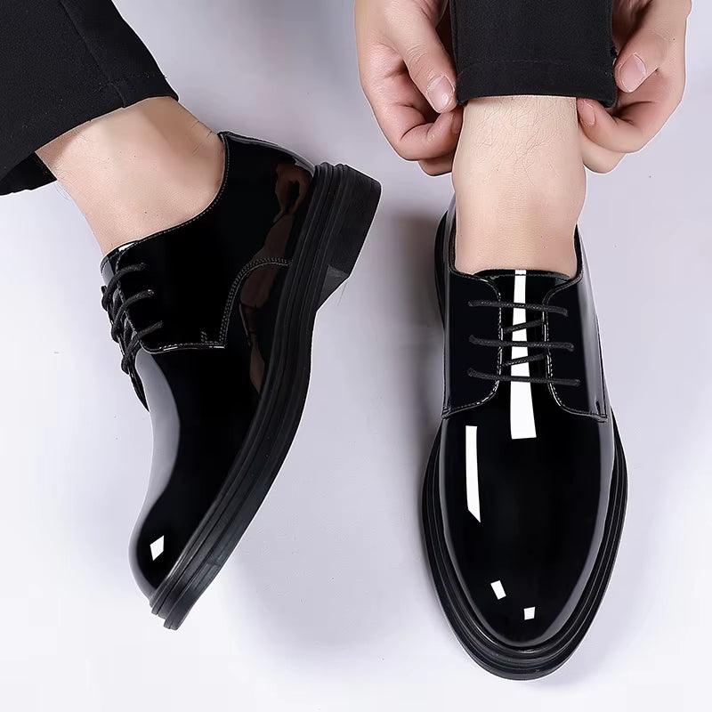 New Men 6/8Cm Derby Shoes Patent Leather Height Increase Men Dress Shoes Formal Elevator Business Lift Shoes Bright Upper