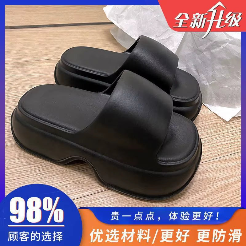 Women'S Summer Thick Bottom Heeled Slippers Indoor Outdoor Anti-Slip Small Size Fashionable Versatile Home Wear EVA Material