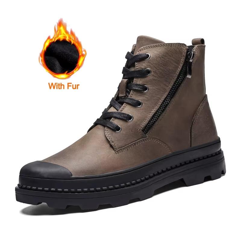 2023 New Fashion Side Zipper Ankle Boot Men Genuine Leather Work Shoes Designer Thick Bottom Boots Brand Outdoor Casual Shoes