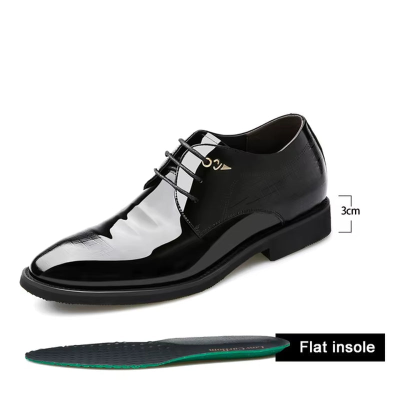 3/6/8 Cm Elevator Shoes Men Dress Shoes Patent Leather Men Heighten Formal Shoes Pointed Business Men Oxfords Suit Shoes