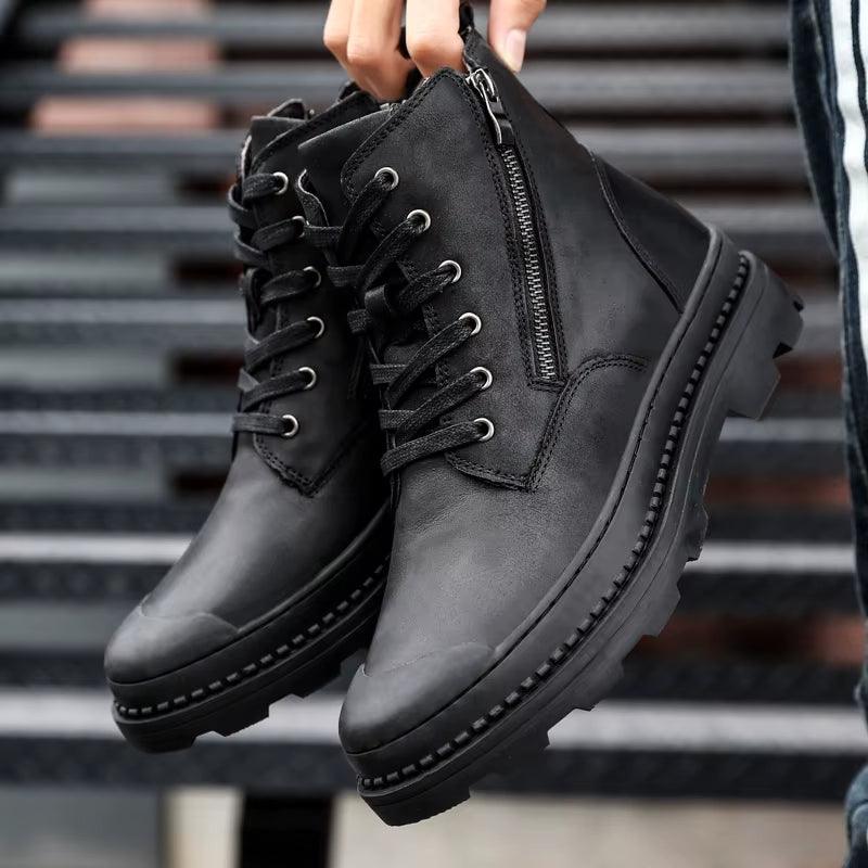 2023 New Fashion Side Zipper Ankle Boot Men Genuine Leather Work Shoes Designer Thick Bottom Boots Brand Outdoor Casual Shoes