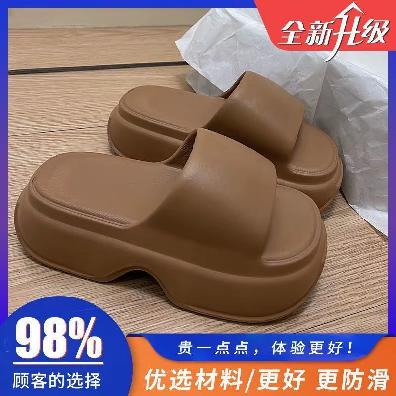 Women'S Summer Thick Bottom Heeled Slippers Indoor Outdoor Anti-Slip Small Size Fashionable Versatile Home Wear EVA Material