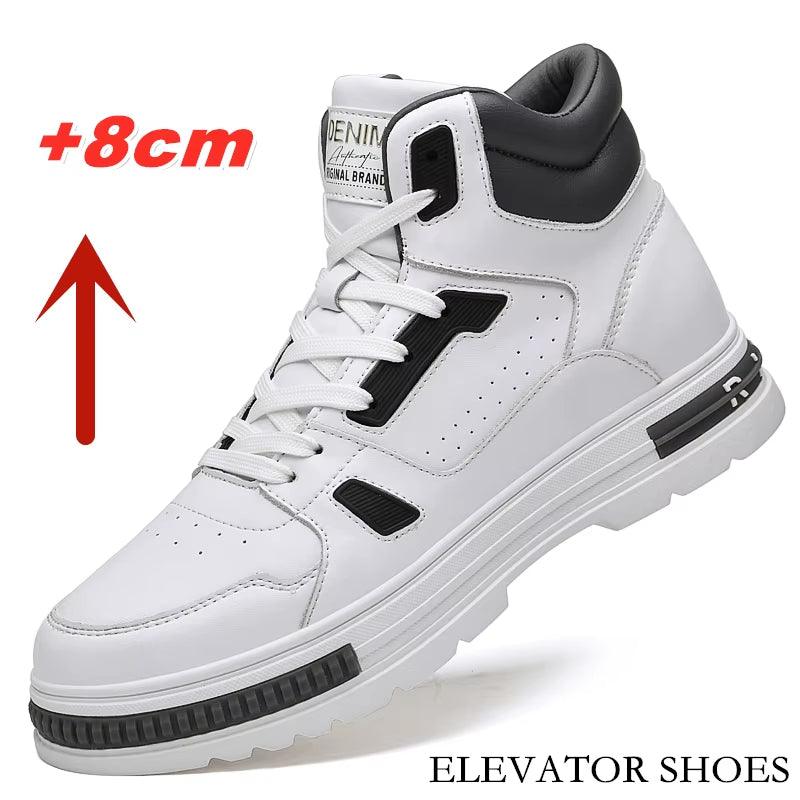 New High Top Elevator Shoes Casual Men Sneakers Heightening Height Increase 8Cm Cow Split Leather Leisure Designer Shoes