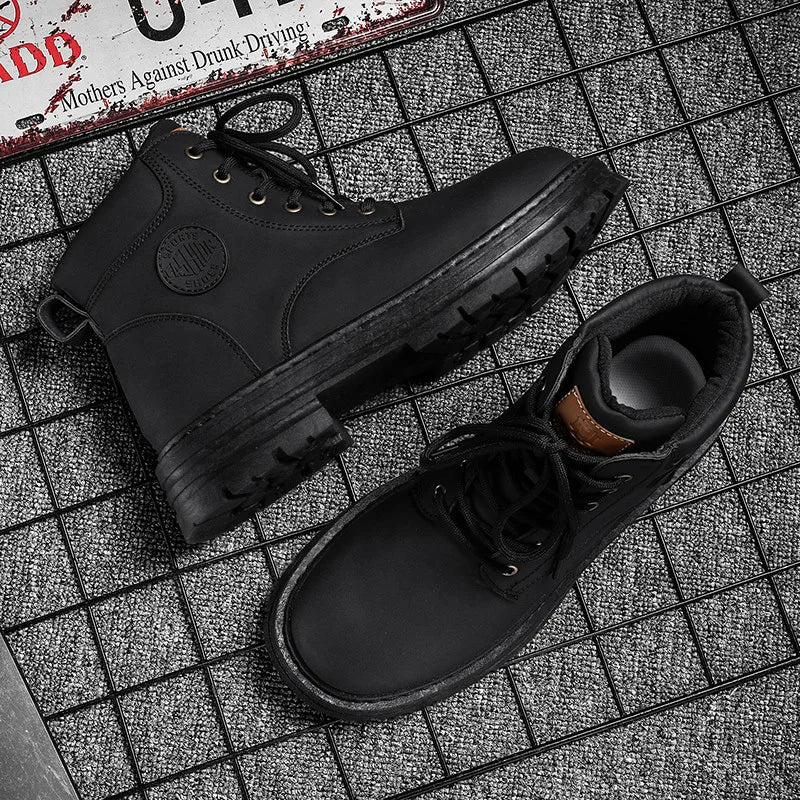 Men'S High Top Boots Four Season Outdoor Work Shoes anti Slip and Comfortable Yellow Boots Fashion British Casual Leather Boots