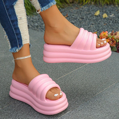 Women'S Chunky Platform Slippers Summer Comfort Soft Thick Bottom Slides Woman for Sandals 2024 Open Toe Non-Slip Beach Shoes