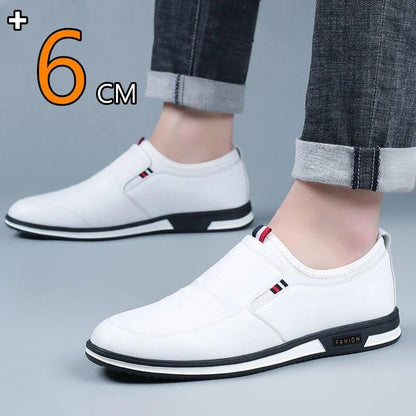 Men Hollow Breathable Cow Leather Casual Elevator Shoes Soft Comfortable Flat/6Cm Hidden Heels Height Increase Sneakes Tall Shoe