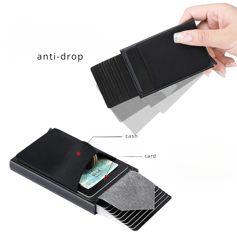 Automatic Flip Card Side Push Card Holder Sleeve Large Capacity 12 Cards Slot Metal Cards Box Men Credit Card Anti-Theft Wallets