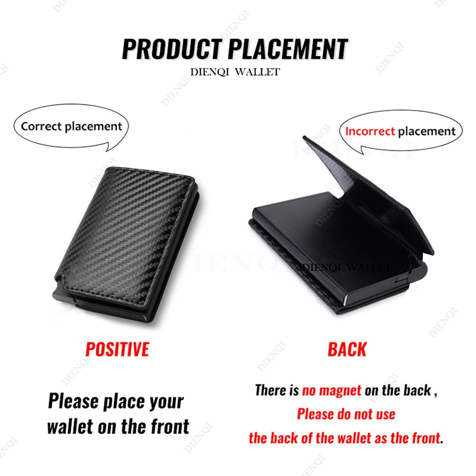 DIENQI Carbon Fiber Card Holder Wallets Men Brand Rfid Black Magic Trifold Leather Slim Mini Wallet Small Money Bag Male Purses