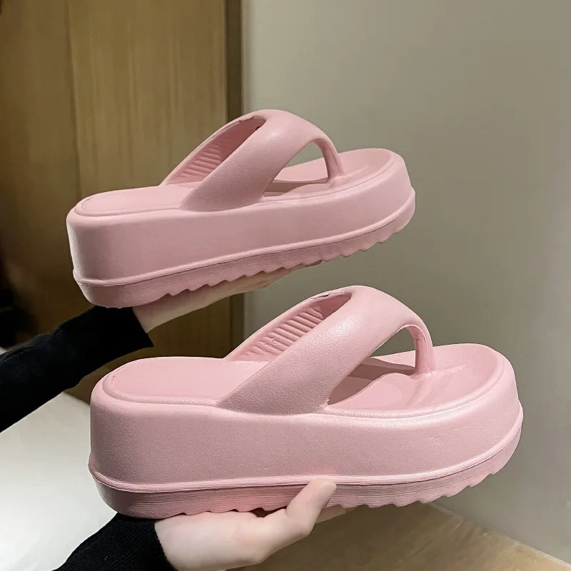 Women'S Platform Flip Flops Outdoor Beach Flip Flops Fasciitis Arch Support Cloud Slippers Summer Chunky Heeled Slides