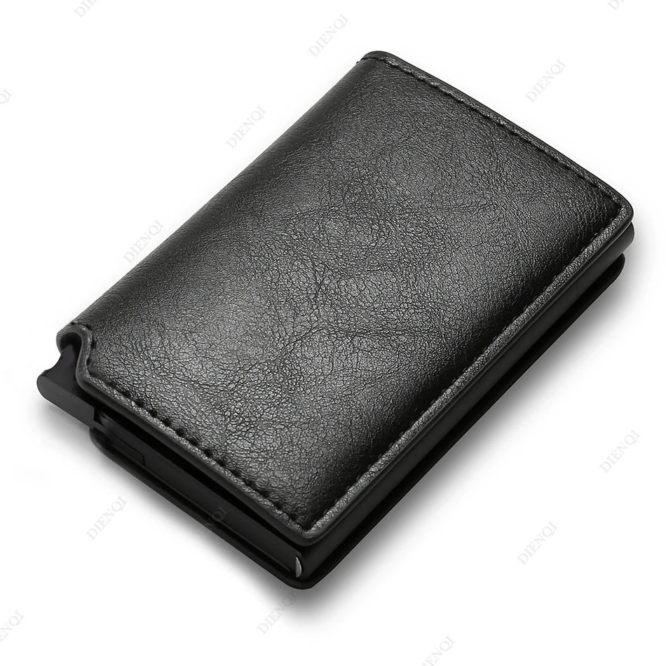 DIENQI Carbon Fiber Card Holder Wallets Men Brand Rfid Black Magic Trifold Leather Slim Mini Wallet Small Money Bag Male Purses