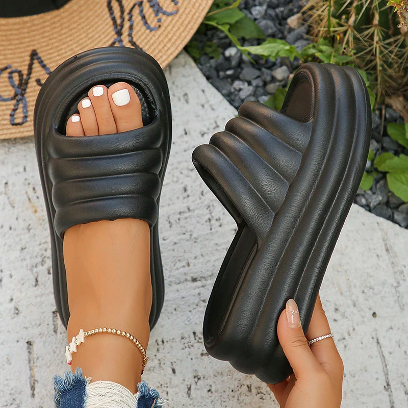 Women'S Chunky Platform Slippers Summer Comfort Soft Thick Bottom Slides Woman for Sandals 2024 Open Toe Non-Slip Beach Shoes