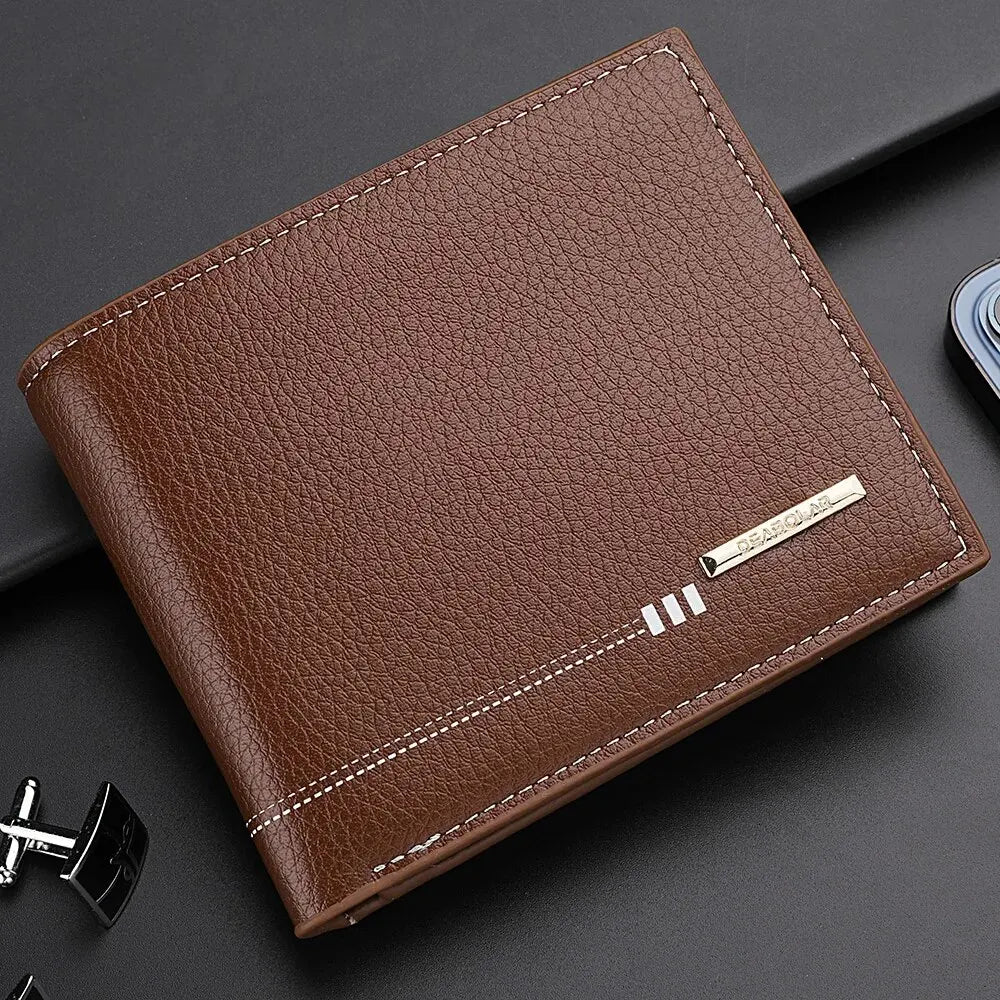 New Men'S Wallet Credit Card Holder Zipper Coin Purse High-Quality Lychee Pattern Business Short Wallet for Men