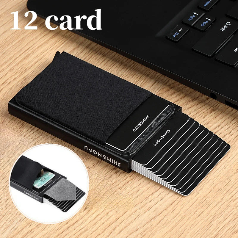 Automatic Flip Card Side Push Card Holder Sleeve Large Capacity 12 Cards Slot Metal Cards Box Men Credit Card Anti-Theft Wallets