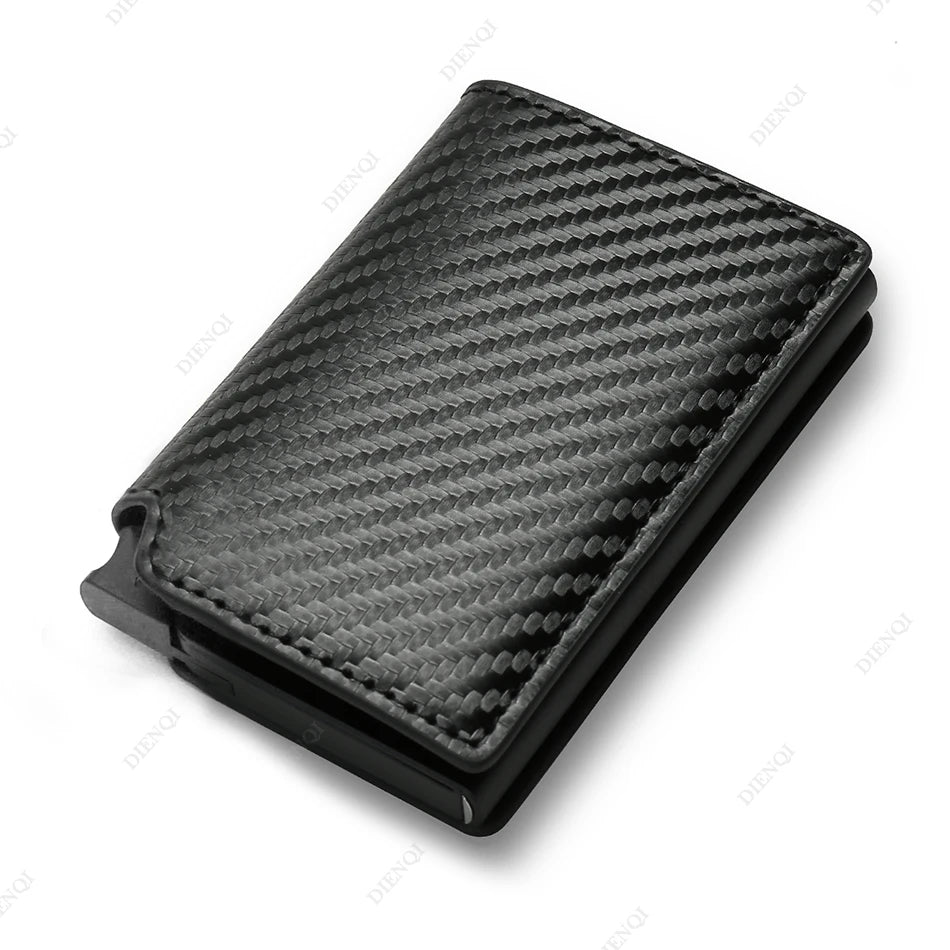 DIENQI Carbon Fiber Card Holder Wallets Men Brand Rfid Black Magic Trifold Leather Slim Mini Wallet Small Money Bag Male Purses