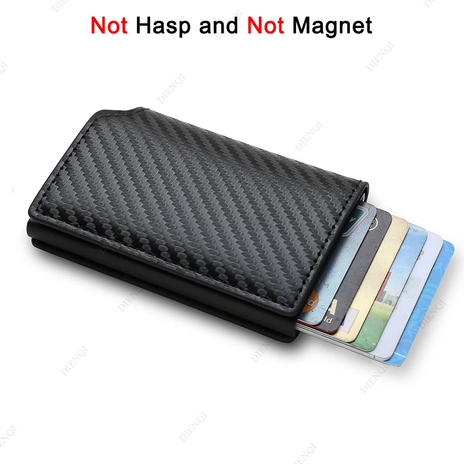 DIENQI Carbon Fiber Card Holder Wallets Men Brand Rfid Black Magic Trifold Leather Slim Mini Wallet Small Money Bag Male Purses