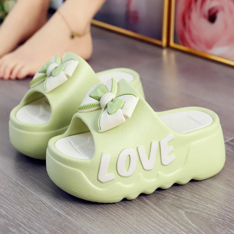 New 2025 White Pink Bow-Knot Slippers Woman High Platform EVA Slides Designer Sandals Beach Clogs Women Elevator Shoe