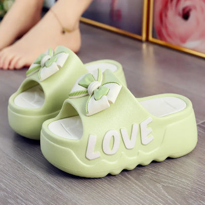 New 2025 White Pink Bow-Knot Slippers Woman High Platform EVA Slides Designer Sandals Beach Clogs Women Elevator Shoe