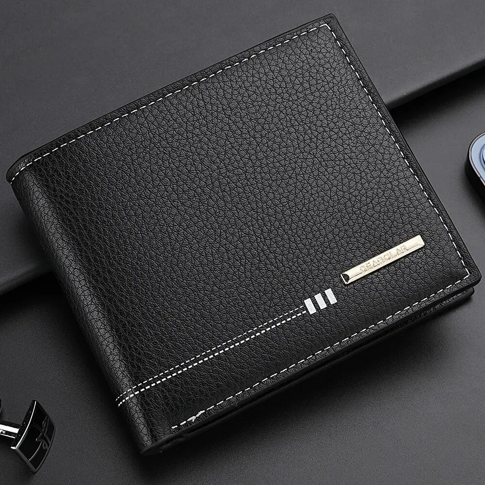 New Men'S Wallet Credit Card Holder Zipper Coin Purse High-Quality Lychee Pattern Business Short Wallet for Men