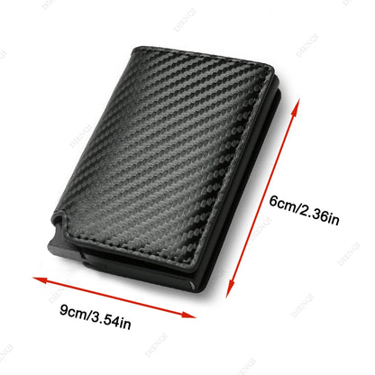 DIENQI Carbon Fiber Card Holder Wallets Men Brand Rfid Black Magic Trifold Leather Slim Mini Wallet Small Money Bag Male Purses