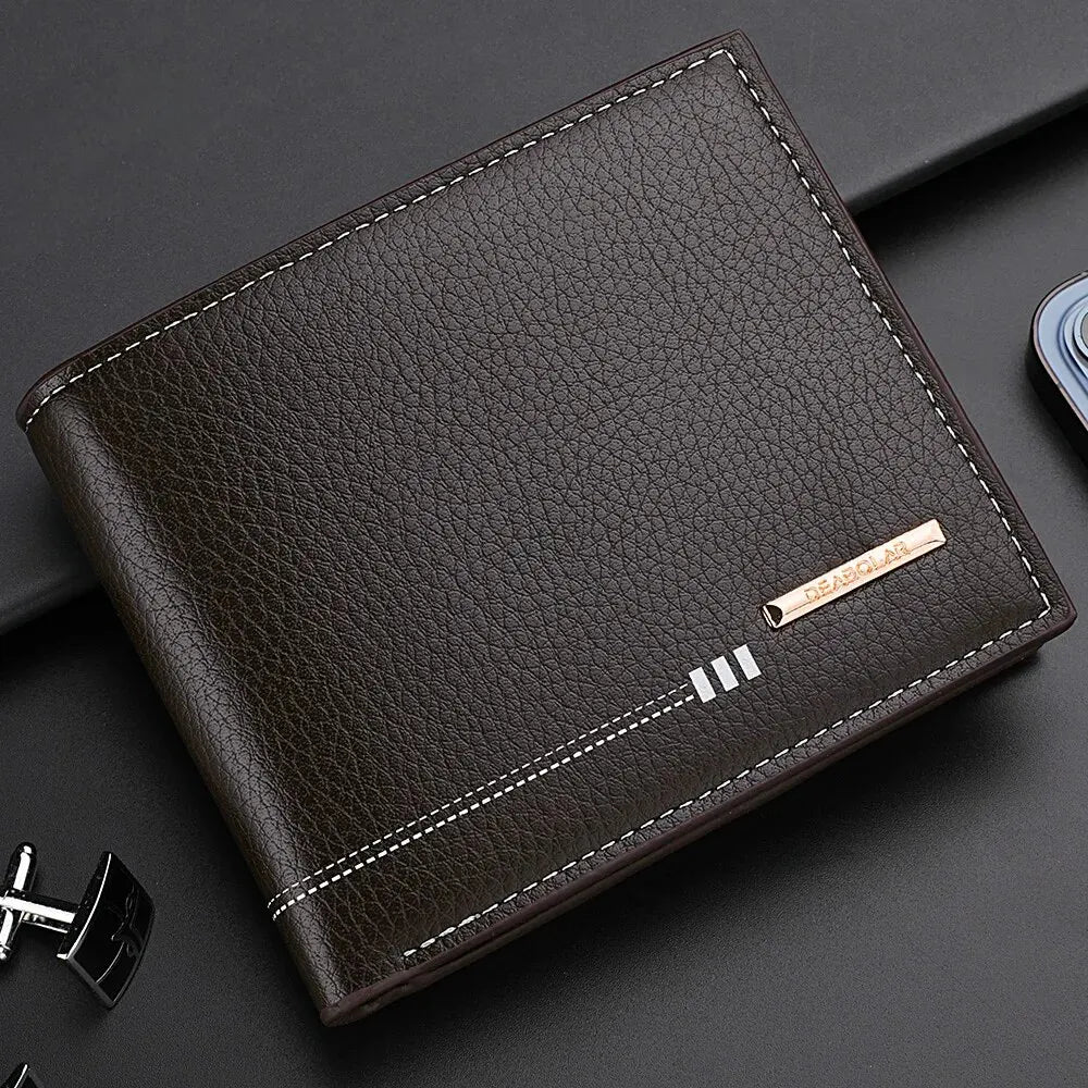 New Men'S Wallet Credit Card Holder Zipper Coin Purse High-Quality Lychee Pattern Business Short Wallet for Men