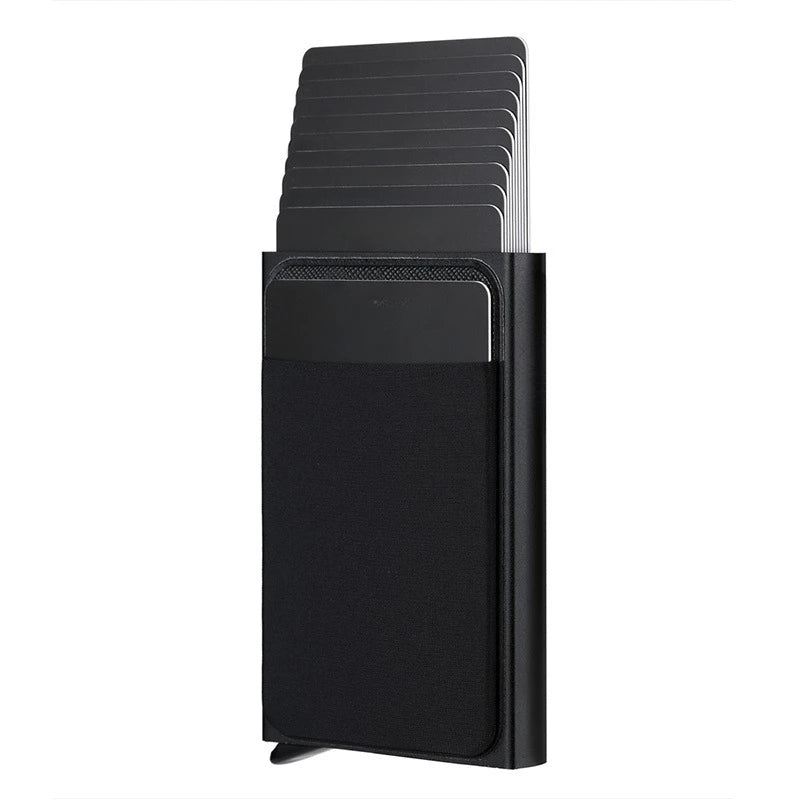 Automatic Flip Card Side Push Card Holder Sleeve Large Capacity 12 Cards Slot Metal Cards Box Men Credit Card Anti-Theft Wallets