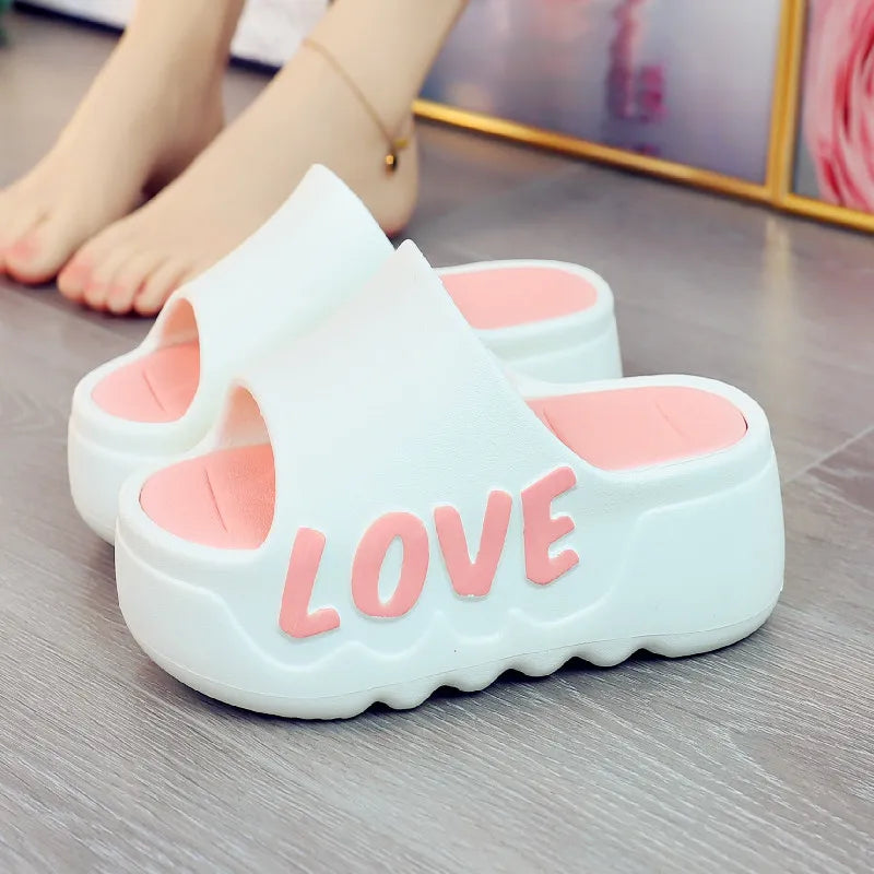 New 2025 White Pink Bow-Knot Slippers Woman High Platform EVA Slides Designer Sandals Beach Clogs Women Elevator Shoe