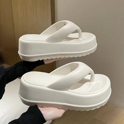 Women'S Platform Flip Flops Outdoor Beach Flip Flops Fasciitis Arch Support Cloud Slippers Summer Chunky Heeled Slides