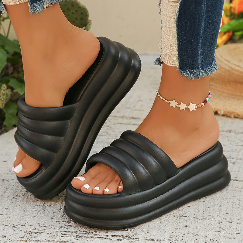 Women'S Chunky Platform Slippers Summer Comfort Soft Thick Bottom Slides Woman for Sandals 2024 Open Toe Non-Slip Beach Shoes