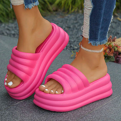 Women'S Chunky Platform Slippers Summer Comfort Soft Thick Bottom Slides Woman for Sandals 2024 Open Toe Non-Slip Beach Shoes
