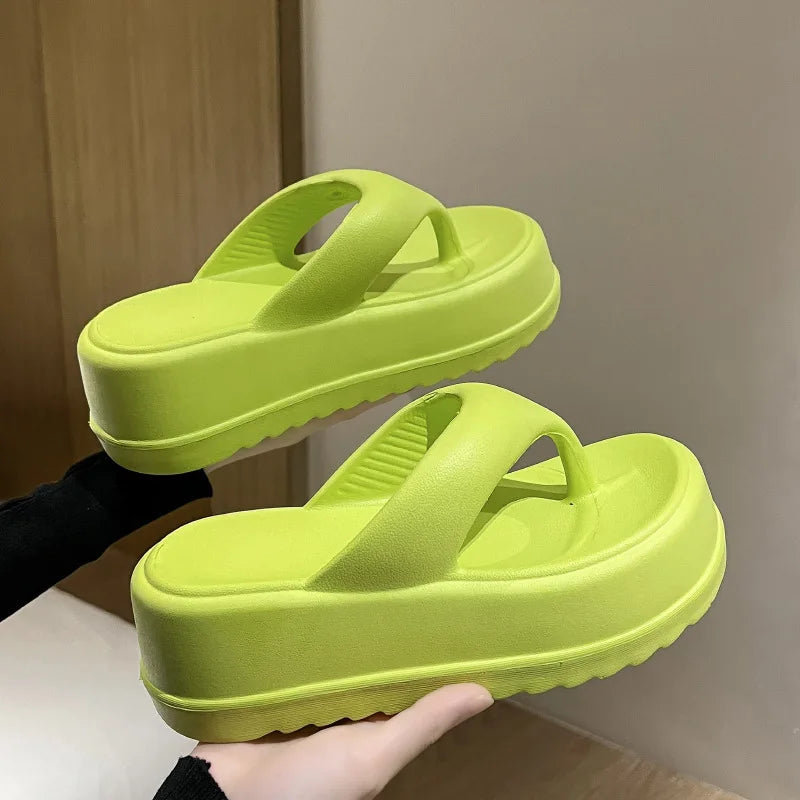 Women'S Platform Flip Flops Outdoor Beach Flip Flops Fasciitis Arch Support Cloud Slippers Summer Chunky Heeled Slides