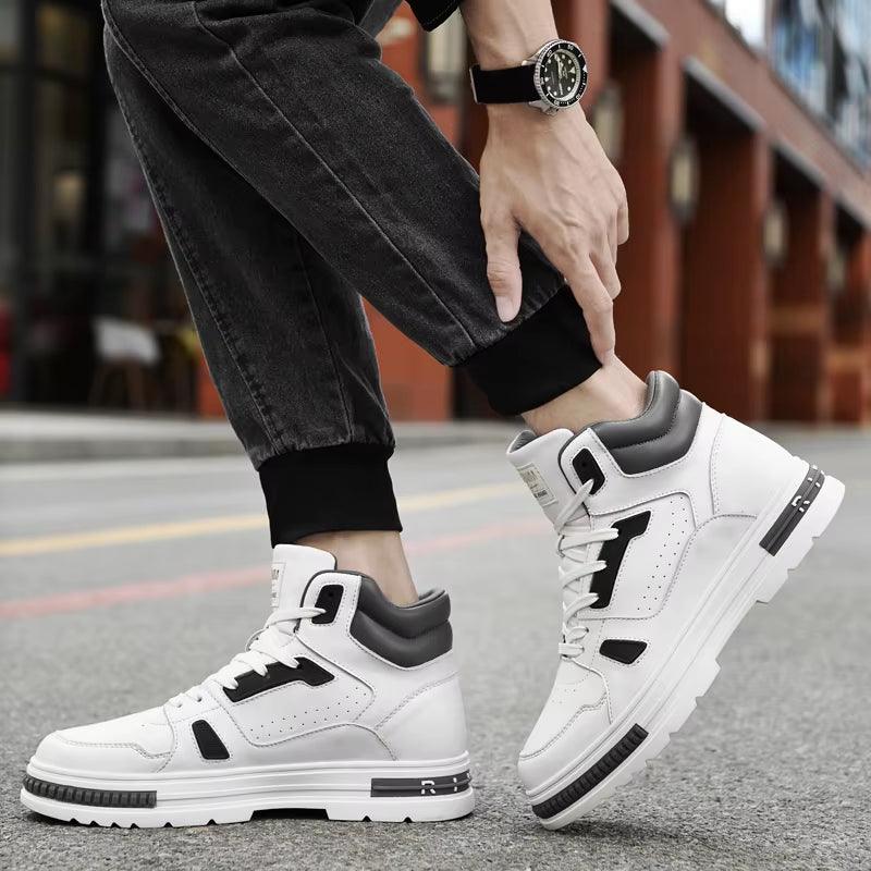 New High Top Elevator Shoes Casual Men Sneakers Heightening Height Increase 8Cm Cow Split Leather Leisure Designer Shoes