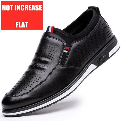 Men Hollow Breathable Cow Leather Casual Elevator Shoes Soft Comfortable Flat/6Cm Hidden Heels Height Increase Sneakes Tall Shoe