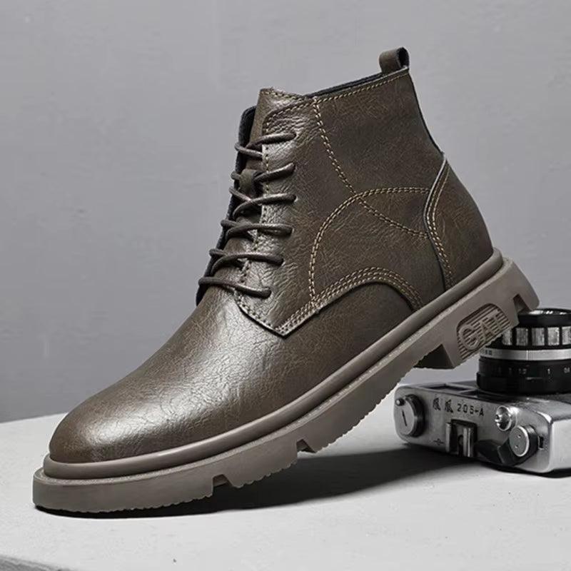 Men Boots Elevator Shoes Invisible Heels 8CM 6CM Height Increasing Shoes Man Fashion Leather Ankle Boots Male Moccasins Taller