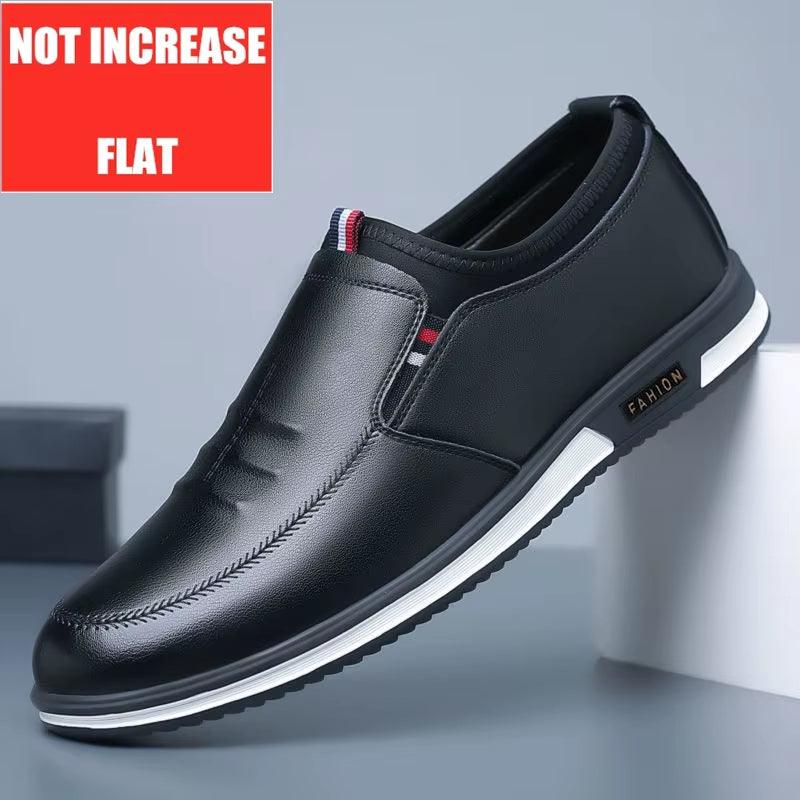 Men Hollow Breathable Cow Leather Casual Elevator Shoes Soft Comfortable Flat/6Cm Hidden Heels Height Increase Sneakes Tall Shoe