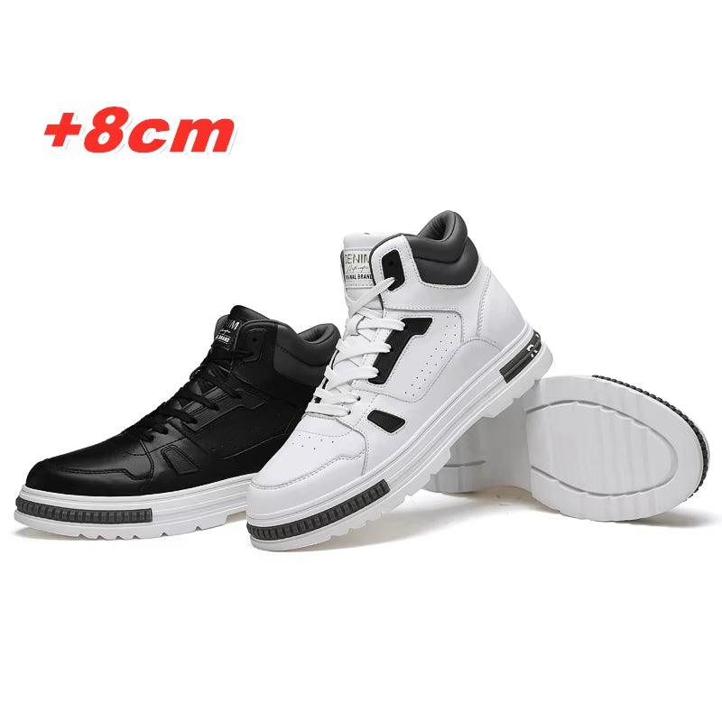 New High Top Elevator Shoes Casual Men Sneakers Heightening Height Increase 8Cm Cow Split Leather Leisure Designer Shoes