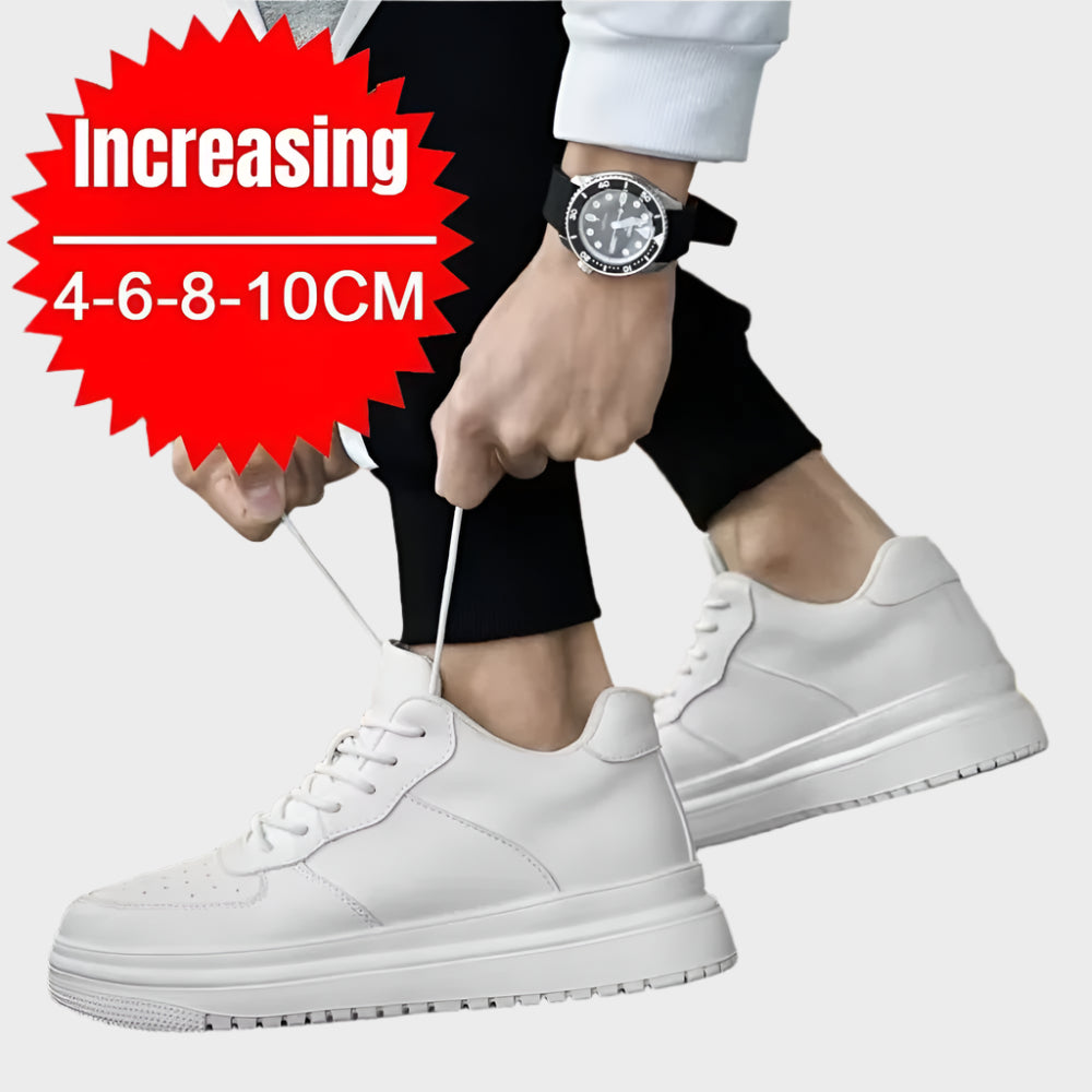 PDEP New Height Increasing Shoes for Men 10Cm Invisible Elevator Sneakers White Leathe Sport Zapatillas De Hombre Big Size 46