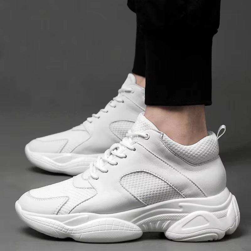 Fashion Sneakers Man Elevator Shoes Height Increase Insole 8Cm White Black Taller Shoes Men Breathable Leisure Sports plus Size