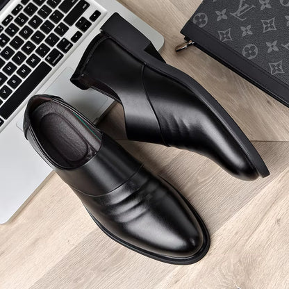 New Genuine Leather Men'S Flat / 6CM Heightening Elevator Shoes Business Formal Leather Shoes Man British Casual Wedding Shoes