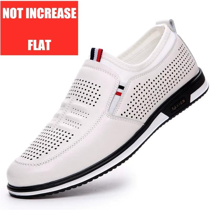 Men Hollow Breathable Cow Leather Casual Elevator Shoes Soft Comfortable Flat/6Cm Hidden Heels Height Increase Sneakes Tall Shoe